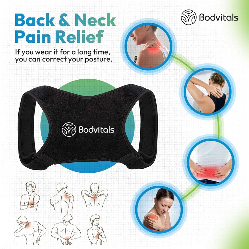 Posture Corrector for Women & Men, Upper Half Back Support Brace Fully Adjustable & Comfortable, Back Posture Support Neck, Shoulder Back, Providing Pain Relief from Back (Black, M) (Slightly Damage)